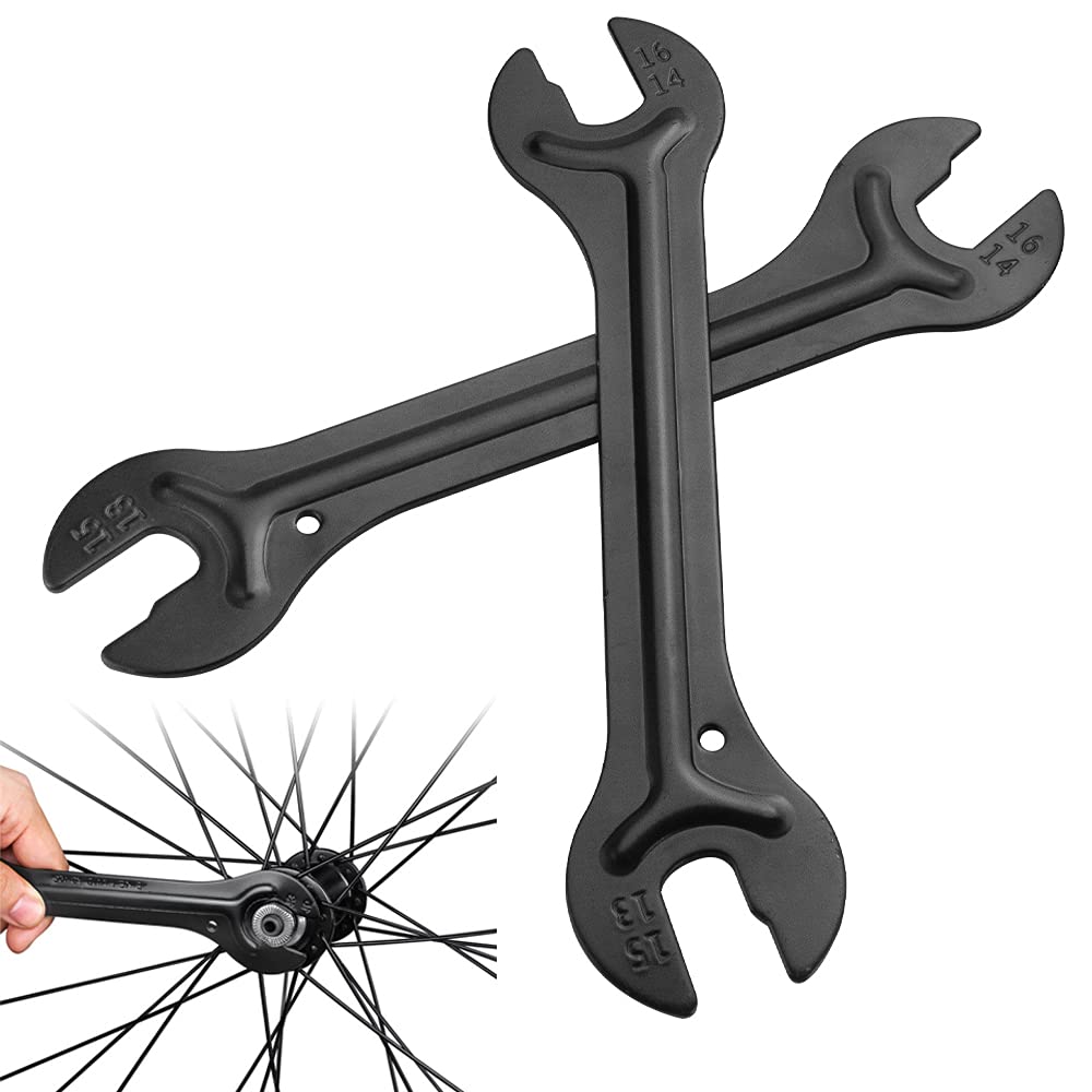 PERFETSELL 2 PCS Bicycle Cone Spanner Hub Wrench Carbon Steel Axle Hub Cone Wrench 4 Size 13/14/15/16mm Open End Pedal Spanner Repair Tool for MTB Mountain Bike Cycling, Black, Double Open