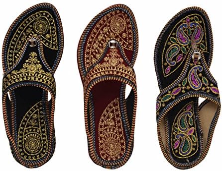 RYAG Ethnic wear Rajasthani Embroidered Chappal Combo Pack (Pack of 3) (Ind UK 4, UK 5, UK 6, UK 7, UK 8, Multi Colored (3). SKU SEM