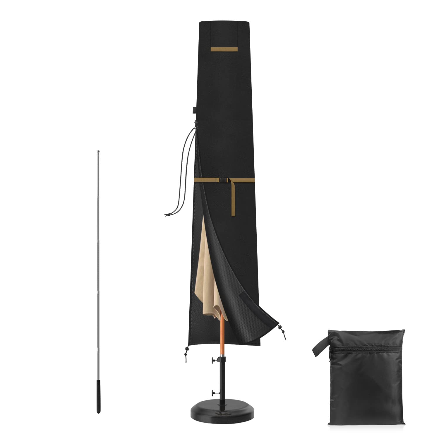 VANSHEIM Patio Umbrella Covers,Garden Umbrella Covers Waterproof with Zip and Extendable Rod, Heavy Duty Oxford Fabric Outdoor Umbrella Cover for Ø 2 to 3m Garden Parasol 200x30/40cm