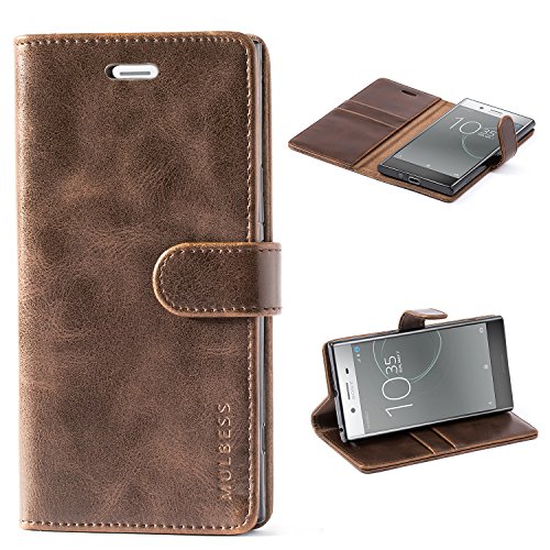 Sony Xperia XZ Premium Case,Mulbess Leather Case, Flip Folio Book Case, Money Pouch Wallet Cover with Kick Stand for Sony Xperia XZ Premium,Coffee Brown