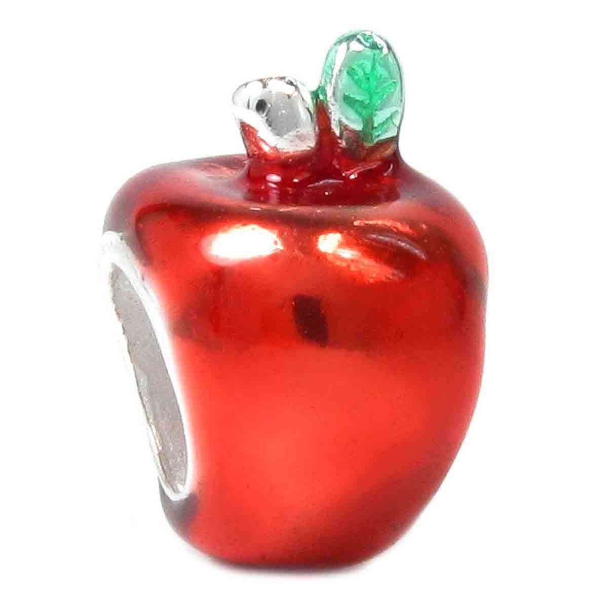 Queenberry Sterling Silver Red Enamel Apple European Bead Charm