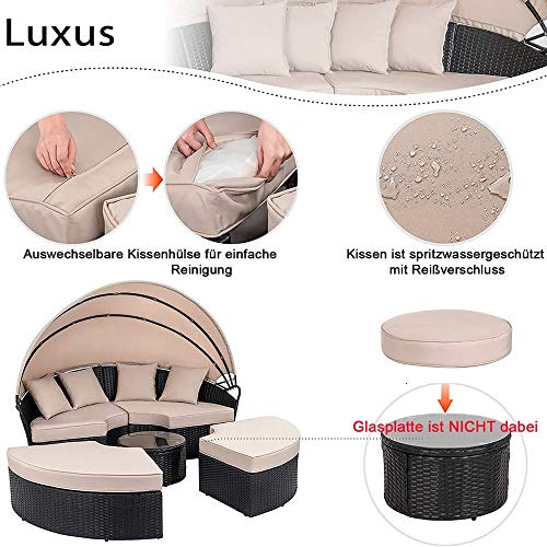Melko Sonneninsel Polyrattan Gartenmuschel Gartenlounge Sonnenliege Gartenliege Rattanmöbel – Bild 3