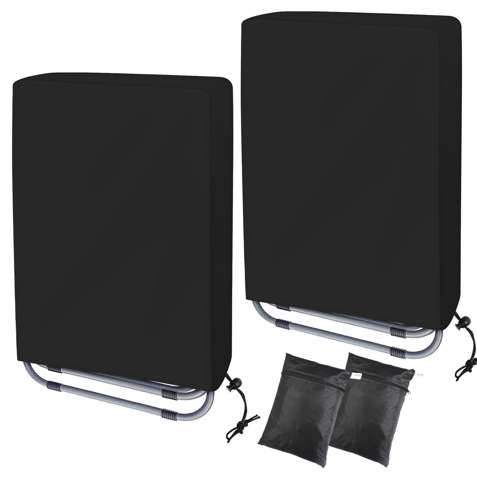 Garden Chair Covers 2 Pack, Waterproof Folding Reclining Chair Cover, Oxford Fabric, Windproof & UV Resistant Sun Lounger Cover with Storage Bag, 110 x 71 cm, Black