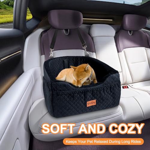 Vivifying Dog Car Seat, Memory Foam Dog Booster Seat for Small Up to 10KG, Detachable and Washable, Height Elevated with Storage Pockets (Black)