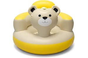 Etiin Inflatable Baby Seat 3D Cream Bear — Built-in Pump, Food-Grade PVC, Wide Anti-Tip Base, Portable Floor Chair 6-36 Month