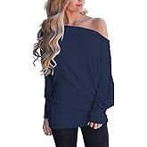 Mcnlyce Women's Off Shoulder Tops Long Sleeve Batwing Shirts Tunic Loose Oversized