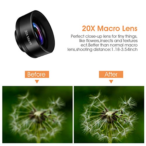 AFAITH Objectif de Caméra pour Smartphone, 3 en 1 Kit d’Agrafe de Lentille de Téléphone Portable, Objectif Macro 20X…