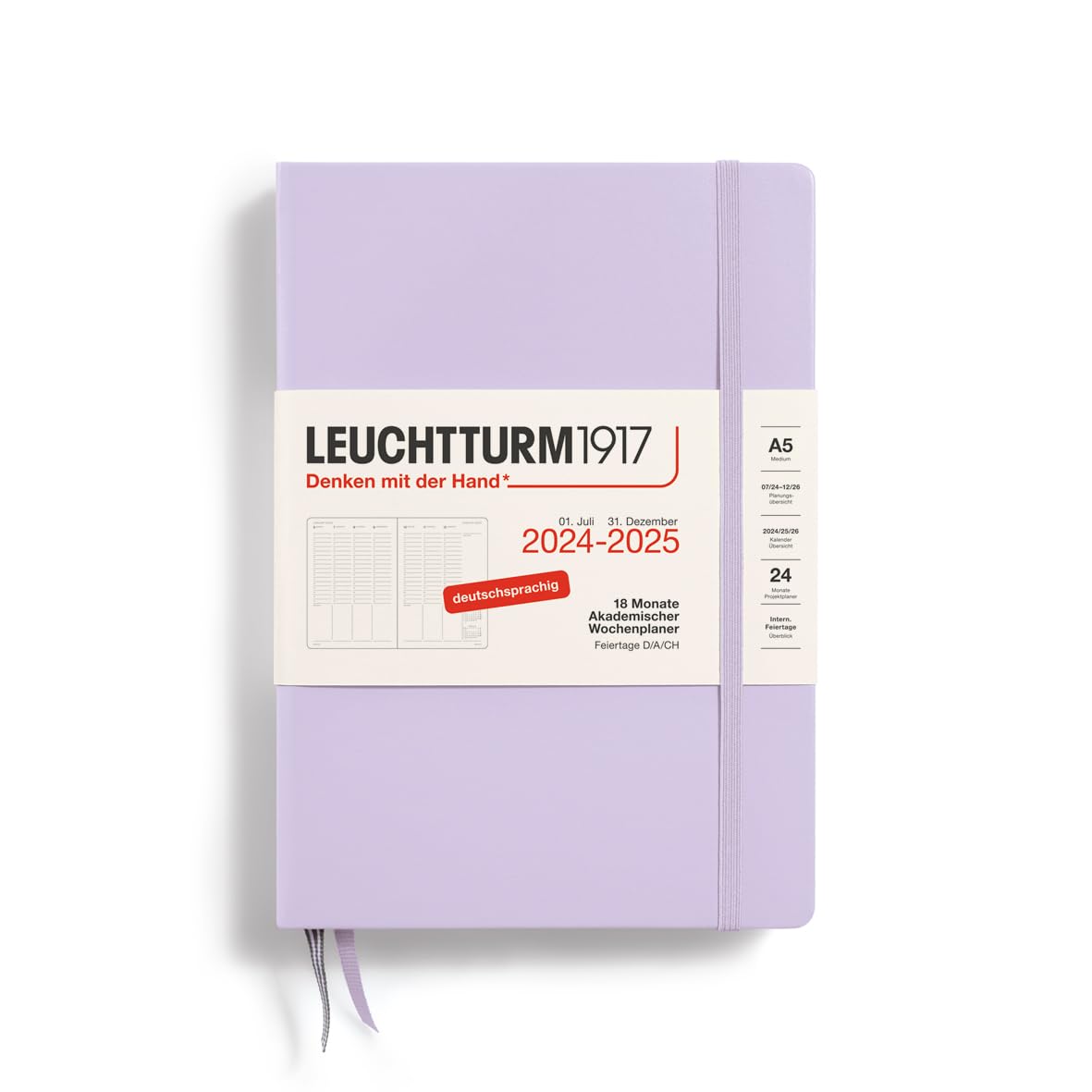 LEUCHTTURM1917 370633 Academic Weekly Planner 2025, Medium A5 Hardcover - 18 Month Calendar, 80 g, Ruled - Lilac — image 1