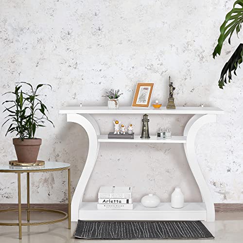 ZenStyle Wood Console Table with Curved Legs and Shelf, 3 Tier Modern ...