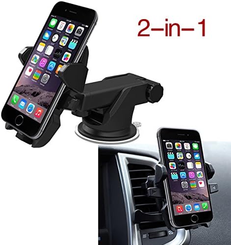 2-in-1 Car Mount,HeHe Universal Adjustable Air Vent/ Windshield Mobile Phone Car Mount Universal Phone Holder, 360 Degree Rotation Mobile Phone Car Mount Cell Phone Holder for iPhone 7 7 Plus 6S 6 5S 5C, Samsung Galaxy S8 S7 S6 Note 5 4 HTC, Nokia, LG, Huawei ,GPS Navigation and Other Smartphone,Screen Size with Max 6.2 Inch