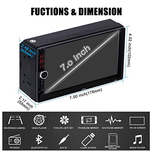 Double Din Car Stereo 7 Inch Touch Screen Car MP5 Player FM Radio Video Audio Compatible with Bluetooth Support Rear-View Camera Mirror Link iPhone & Android
