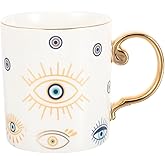 DOITOOL Ceramic Evil Eye Coffee Mug Turkish Coffee Cup with Handle Boho Eyes Tea Cups Arabic Greek Drinking Glasses Dishwasher Safe (Random Pattern)
