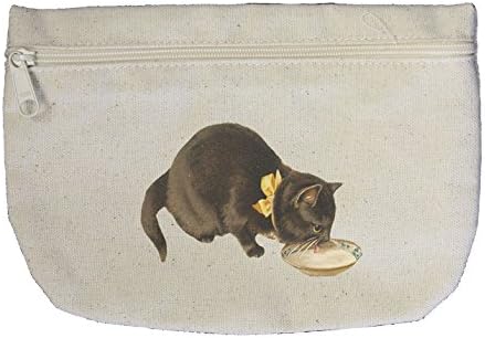 Black Cat Drinks Milk Pets Animals Canvas Pouch with Zipper, Makeup Bag USTON