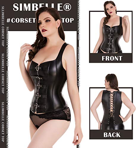 SLIMBELLE-Donna-Steampunk-Gotico-Corsetto-Sexy-Pelle-Bustino-Overbust-Corsetti-con-Ossa-dAcciaio-Plus-Size-S-6XL