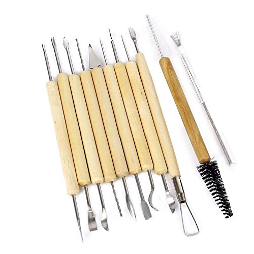 Gimiton 11 Pcs Clay Pottery Sculpting Tools Double-Sided with 21 Tools + 8PCS Clay Pottery Tool Kit Ceramics Wax Carving Sculpting Molding Tools (19pcs/Molding Tool)
