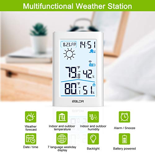 Slopehill Weather Station, Indoor Outdoor Thermometer Hygrometer with Remote Sensor, Digital Wireless Temperature and Humidity Monitor with Weather Forecast, Date/Time Display, Alarm Clock, Backlight