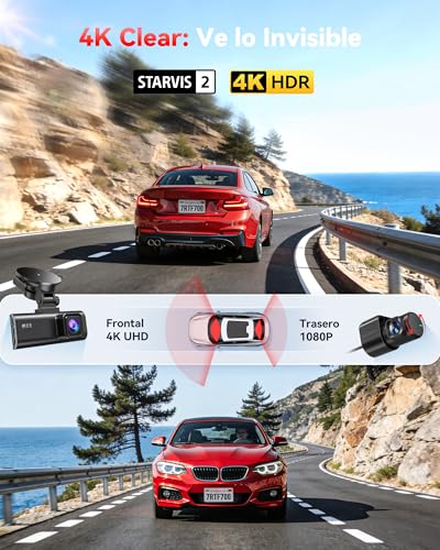 REDTIGER Dashcam 4K Cámara de Coche Delantera y Trasera, WiFi 5.8GHz, STARVIS 2 Visión Nocturna, Pantalla 3,18", Gran Angular 170°, Modo Parking 24H, Máx. 512GB (F7NP-N)