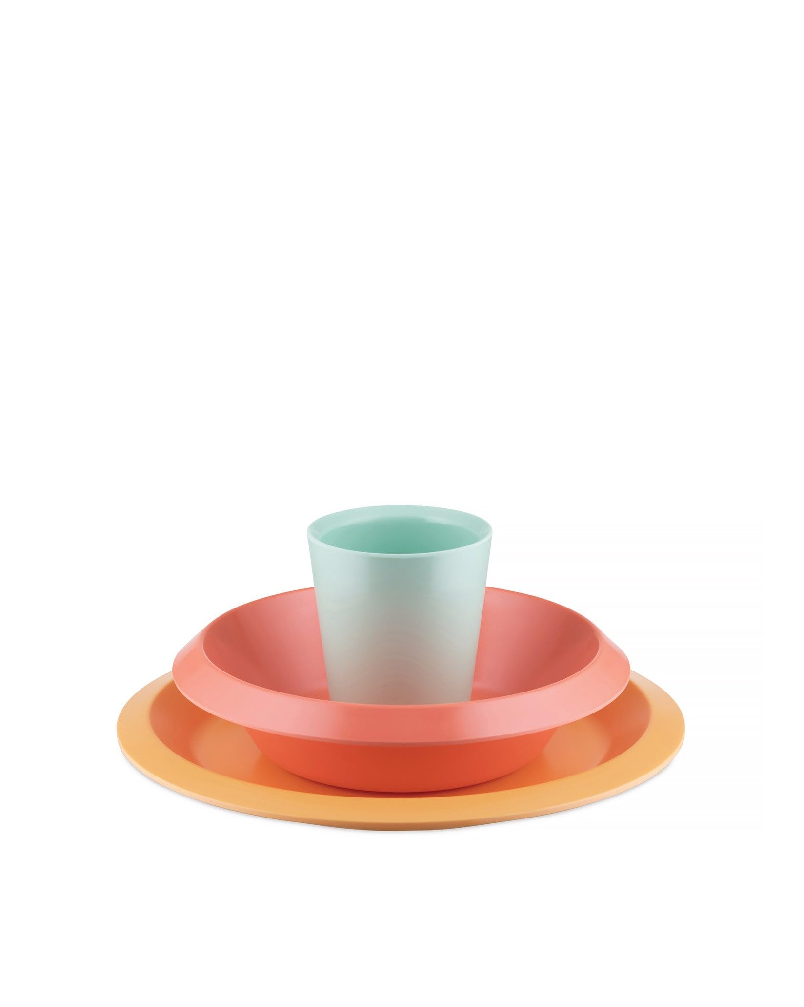 Alessi Giro Kids collection UNS05S1, Children tableware in melamine. Dinner plate, bowl, tumbler.