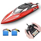 DEERC H120 RC Boat Remote Control Boats for Pools and Lakes, 20+ mph 2.4 GHz Racing Boats for Kids and Adults with 2 Rechargeable Battery, Low Battery Alarm, Capsize Recovery, Gifts for Boys Girls