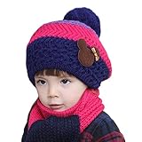 Beanie Scarf Set,FuzzyGreen® Winter Kids Hats Scarfs Knit Christmas Gifts for Girls