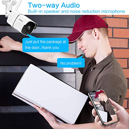 Tovendor Outdoor Security Camera, 1080P WiFi Bullet Cam, CCTV Surveillance System, IP66 Waterproof IP Camera with Two-Way Audio, Night Vision and Cloud Storage, Compatible with iOS/Android/Web