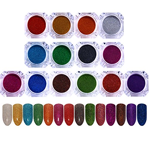 NICOLE DIARY Holographic Laser Powder Nail Glitter Manicure Chrome Pigments 14 Colors/set
