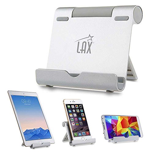 Adjustable Aluminum Tablet Stand for iPad, eReaders, and Smartphones (Silver)