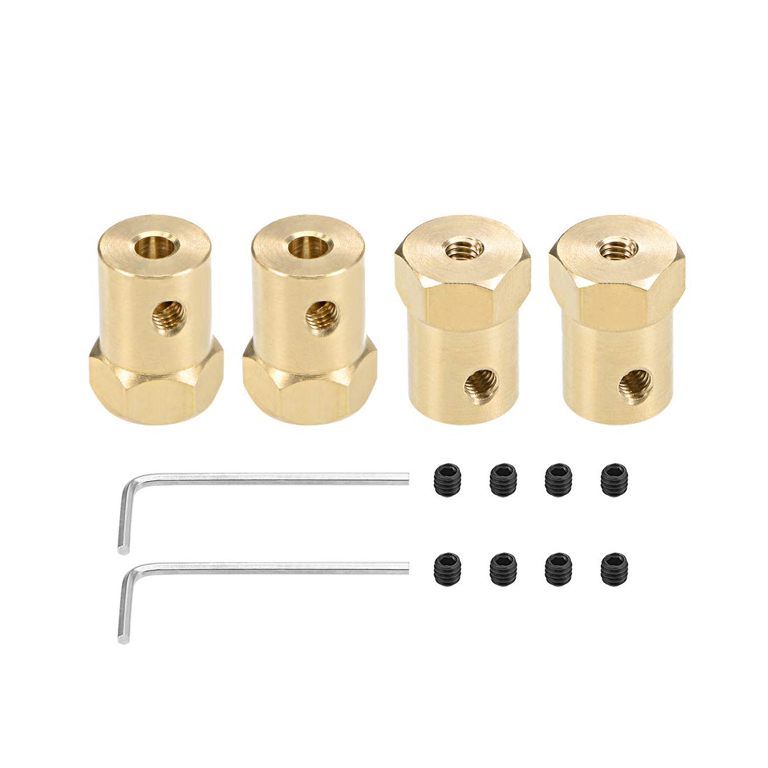 Photo 1 of uxcell Hex Coupler 4mm Bore Motor Hex Brass Shaft Coupling Connector for Car Wheels Tires Shaft Motor 4pcs