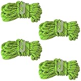 4pc Neon Guy Line Rope Set with Glow-in-the-Dark Slides for Tenting & Camping