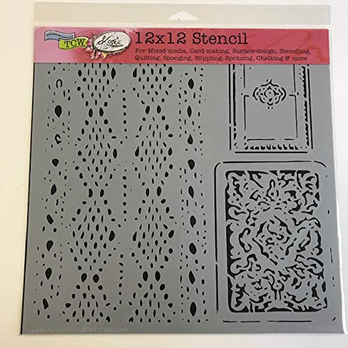 Crafter's Workshop 12" x 12" Stencil 2 Pack, Reusable Stenciling Templates for Art Journaling, Mixed Media, and Scrapbooking - TCW618 Victorian Sketchbook & TCW620 Cards and Lace - Thumbnail 2