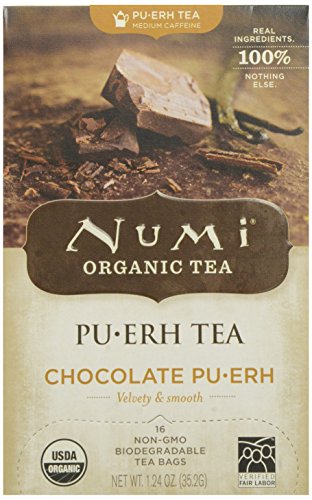 Numi Organic Tea Chocolate Puerh, Full Leaf Black Tea Bags, 16 Count