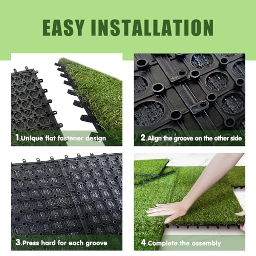 Qingbei Rina Artificial Grass Tiles Interlocking, 9 Packs Fake Grass Turf Outdoor Rug for Dogs Potty Pet, Natural Realistic 0.9m x 0.9m