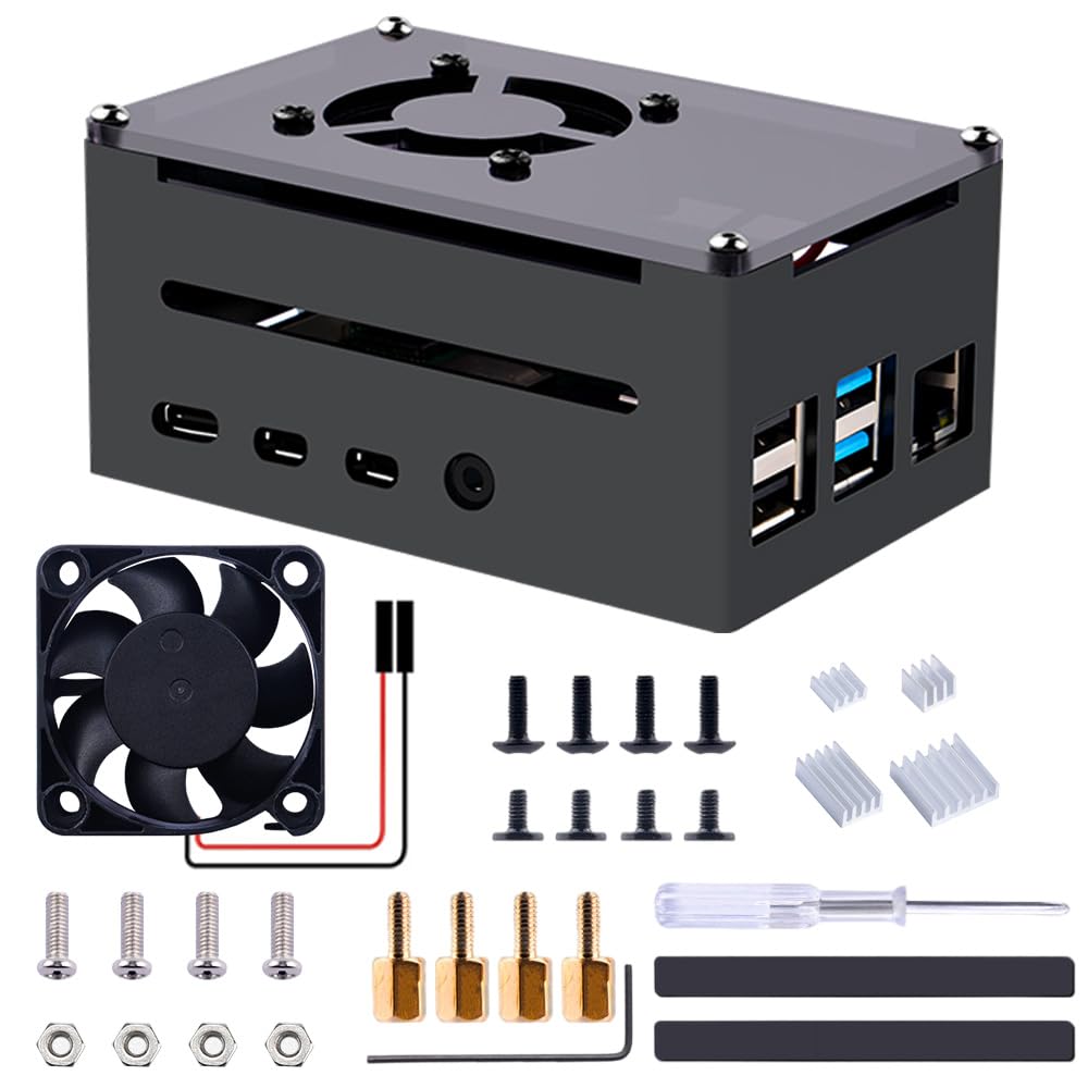 GeeekPi Aluminium Case with 40mm Fan and 4pcs Heatsinks for Raspberry Pi 4, POE HAT Case for Raspberry Pi 4 Model B 8GB/4GB/2GB, Support Official POE+ HAT