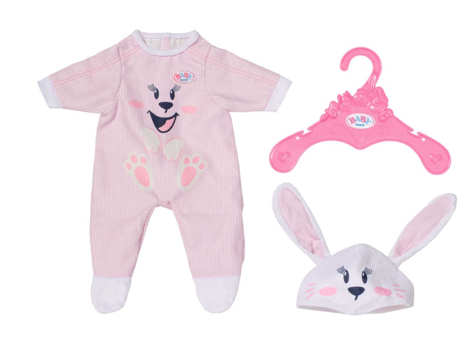 BABY born Bunny Cuddly Suit 834473 - Rabbit Print Onesie with Matching Hat for 43cm Dolls - Doll Not Included - Suitable for Kids From 3+ Years