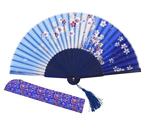 Amajiji Charming Elegant Modern Woman Handmade Bamboo Silk 8.27" (21cm) Folding Pocket Purse Hand Fan (CZT-08)