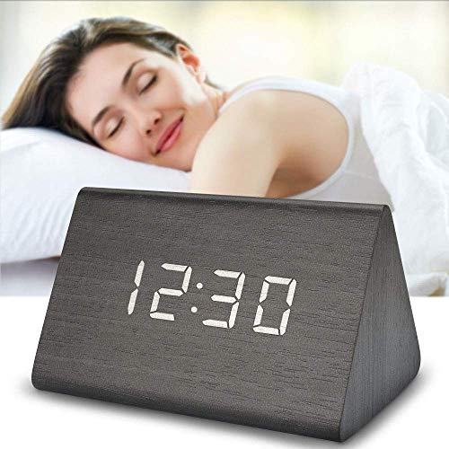 BicycleStore Digital Alarm Clock, Wooden Bedside Clock USB Battery