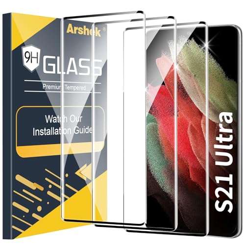 3 Pack Galaxy S21 Ultra Screen Protector, 9H Tempered Glass, Ultrasonic Fingerprint Support, 3D Curved,HD Clear Scratch Resistant for Samsung Galaxy S21 Ultra 5G Glass Screen Protector