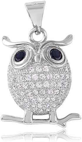 17MM .925 Sterling Silver Spiritual Owl, Bird, Tree Branch simulated Black Onyx &amp; Clear CZ &amp; 18in Chain