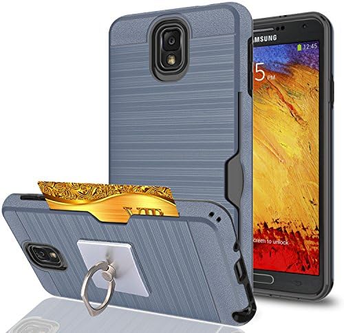 Note 3 Case,Galaxy Note 3 Case With Phone Stand,Ymhxcy [Credit Card Slots Holder][Brushed Texture] Dual Layer Shockproof Protective Cover For Samsung Galaxy Note 3,Note III,N9000,N9005-LCK Metal Slate