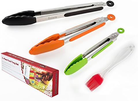 3pcs - 7,9,12 Inch Stainless Steel Kitchen Tongs With Food Grade Silicone Brush, kitchen clip，Non-Stick Cooking Tongs with BPA Free Premium Silicone Tips for Barbecue, Salad &amp;Grilling