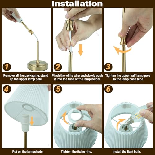 HSLighting Wireless Table Lamp, Cordless Lamps Battery Operated Fabric Shade Rechargeable Night Lamp Lightweight and Continuously Dimmable for Dining Room Living Room, 38cm 5000mAh
