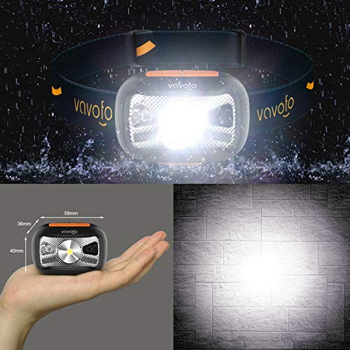 VAVOFO 2 Pack LED Rechargeable Headlamp Flashlight, Motion Sensor and Redlight Headlight for Adults and Kids Running Camping Reading Working, Lightweight, Waterproof, Adjustable Headband