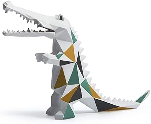 HAUCOZE Statue Sculpture Crocodile Figurine Geometric Animal Decor for Home Gifts Souvenirs Giftbox Polyresin 17cmL