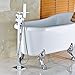 Zovajonia Waterfall Spout Bathtub Shower Faucet Floor Mounted Mixer Tap Free Standing Tub Filler with Hand Shower,Chrome Finish