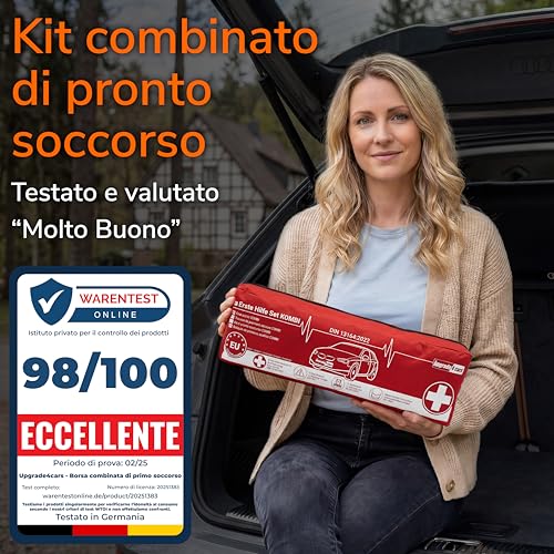 Upgrade4cars Car First Aid Kit 2026 with Emergency Triangle and Jacket according to Current Standard DIN 13164 Valid in All Europe Combination Bag Car Emergency Accessories