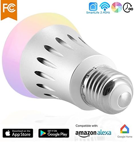 WiFi Smart LED Light Bulb,A19,Dimmable Multicolored Color Changing Lights Bulb,compatible with Amazon Alexa (Silver)