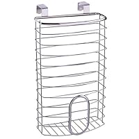 Over the Cabinet Basket Dispenser Door Grocery Plastic Bag Holder, Chrome