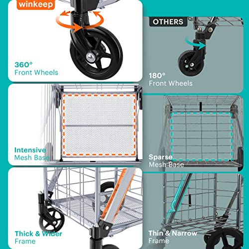 Shopping Cart, Jumbo Double Basket Grocery Cart 350 lbs Capacity