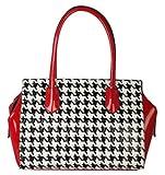 Rimen & Co.Womens Large Top Zip Satchel Houndstooth Print Leather Handbag Purse QN-2859
