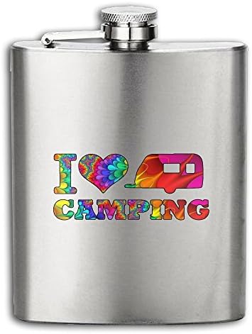 I Love Camping Stainless Steel Pocket Flagon Shot Flask Hip Flask Wine Pot 6OZ